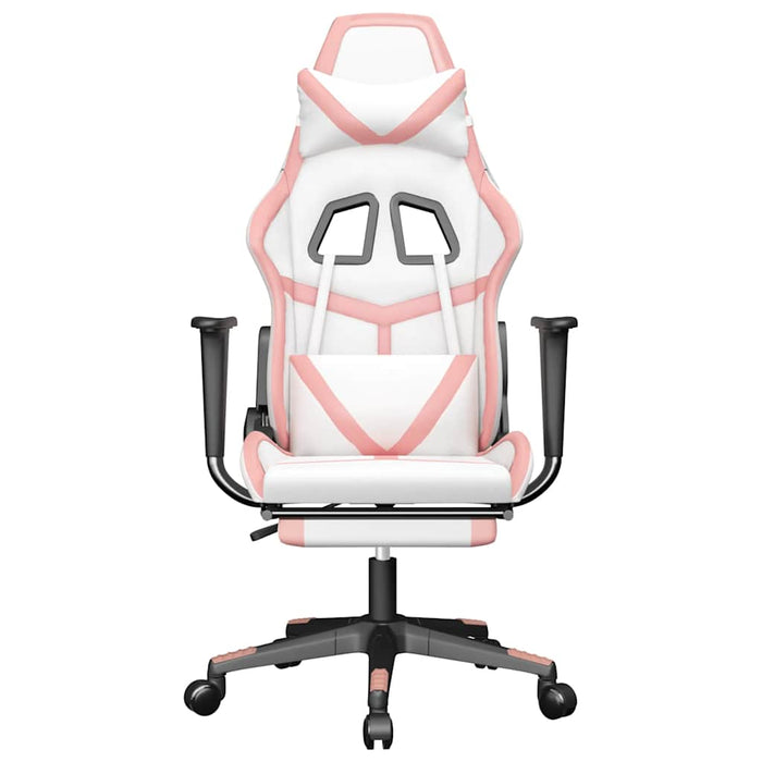 Scaun gaming de masaj/suport picioare, alb/roz, piele ecologică - WALTI WALTI