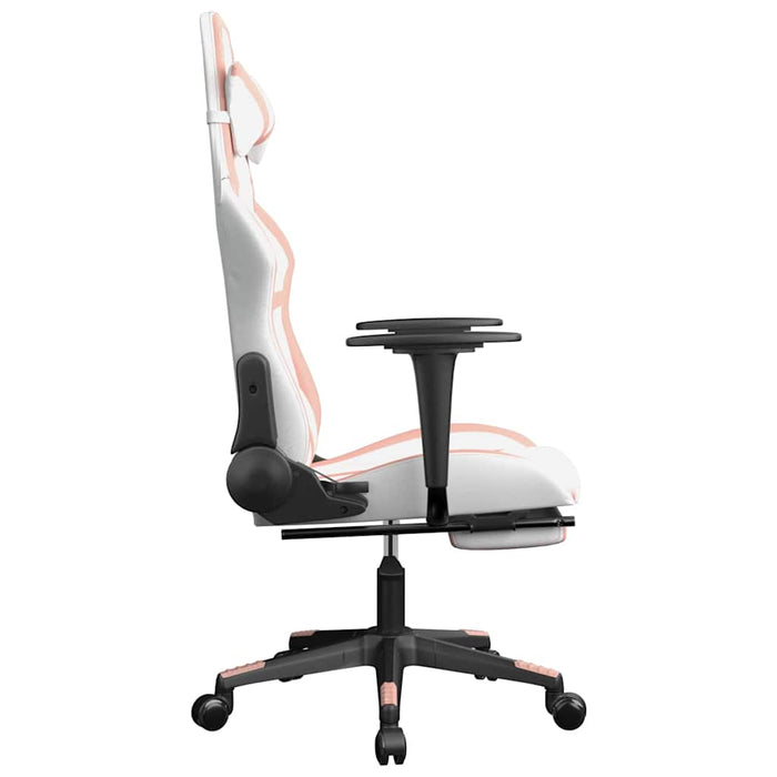 Scaun gaming de masaj/suport picioare, alb/roz, piele ecologică - WALTI WALTI