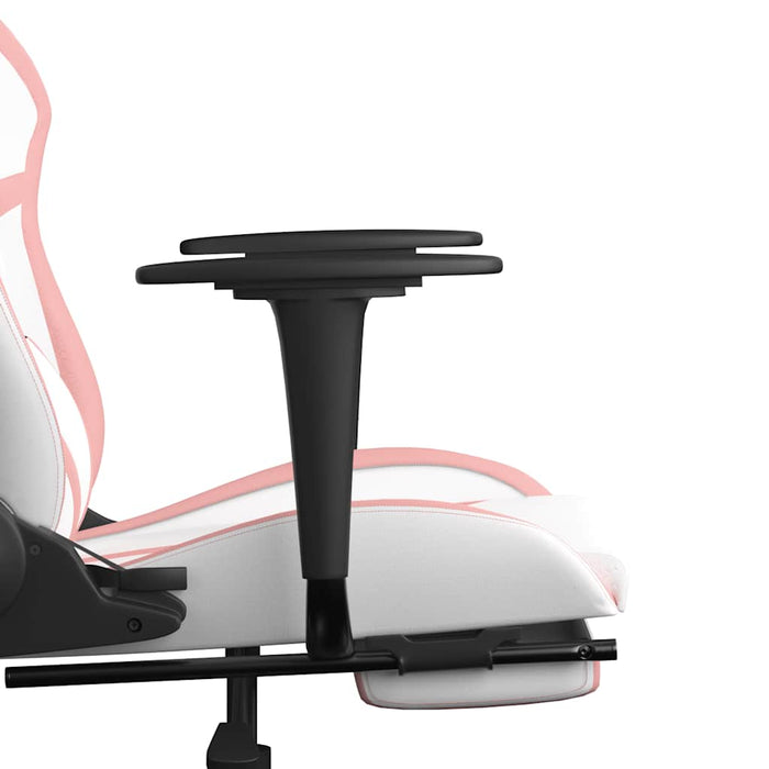 Scaun gaming de masaj/suport picioare, alb/roz, piele ecologică - WALTI WALTI