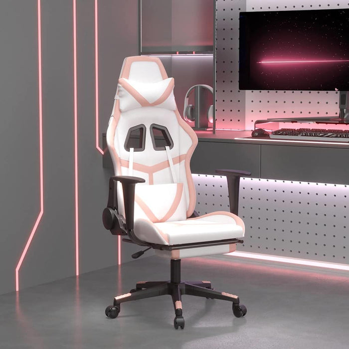 Scaun gaming de masaj/suport picioare, alb/roz, piele ecologică - WALTI WALTI