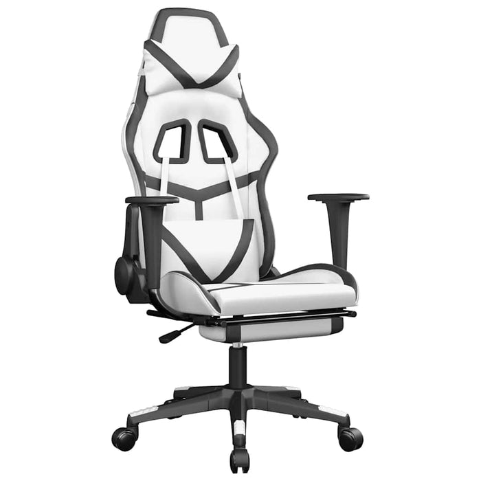 Scaun de gaming masaj/suport picioare alb/negru piele eco - WALTI WALTI