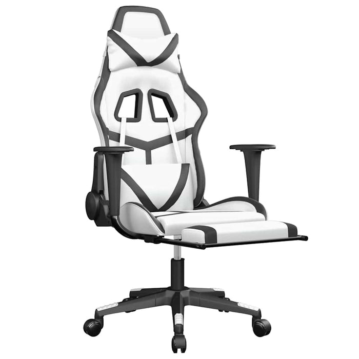 Scaun de gaming masaj/suport picioare alb/negru piele eco - WALTI WALTI