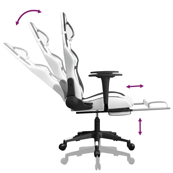 Scaun de gaming masaj/suport picioare alb/negru piele eco - WALTI WALTI