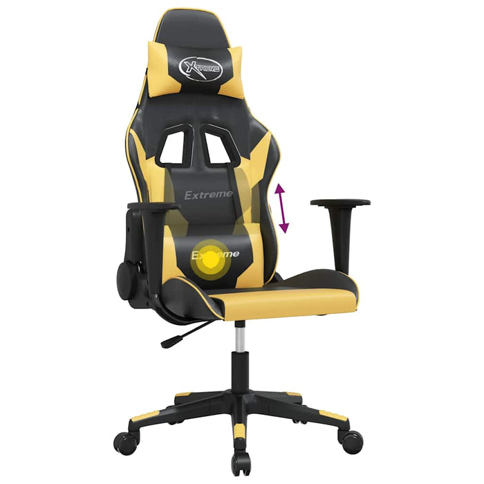 Scaun de gaming de masaj, negru și auriu, piele ecologică - WALTI WALTI