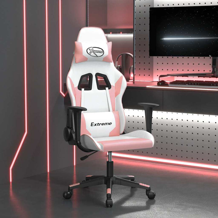 Scaun de gaming de masaj, alb și roz, piele ecologică - WALTI WALTI