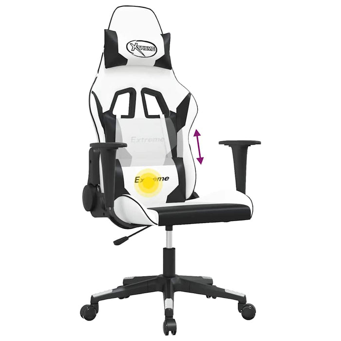 Scaun de gaming de masaj, alb și negru, piele ecologică - WALTI WALTI