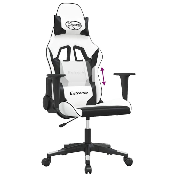 Scaun de gaming de masaj, alb și negru, piele ecologică - WALTI WALTI