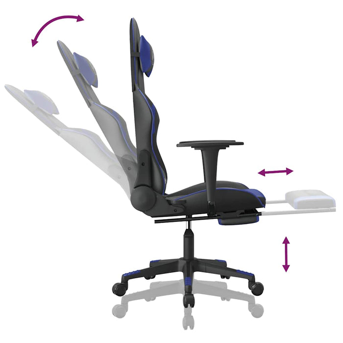 Scaun de gaming masaj/suport picioare negru/albastru piele eco - WALTI WALTI