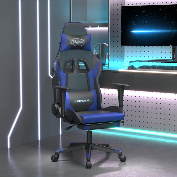 Scaun de gaming masaj/suport picioare negru/albastru piele eco - WALTI WALTI