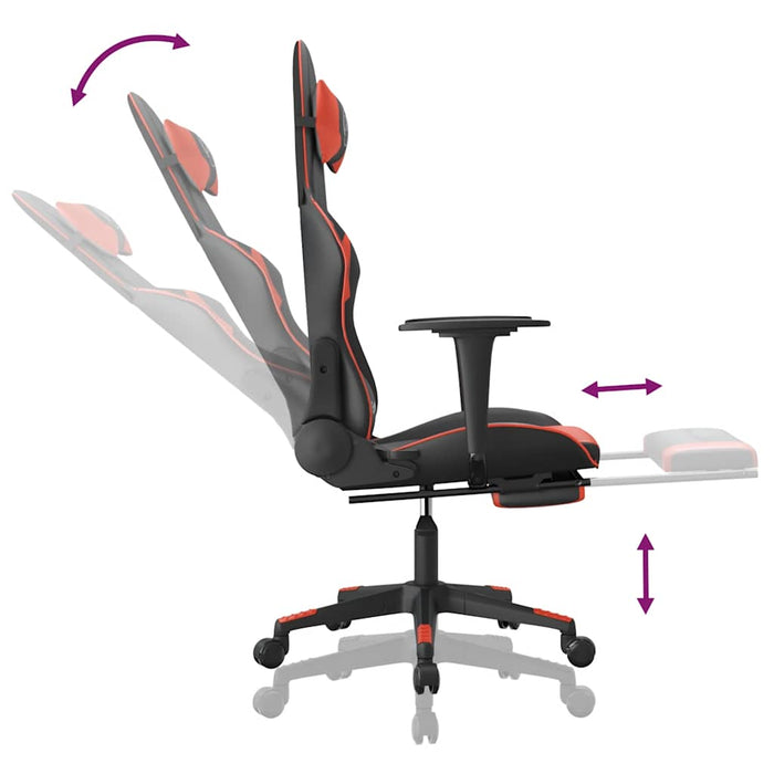 Scaun de gaming cu masaj/suport picioare, negru/roșu, piele eco - WALTI WALTI