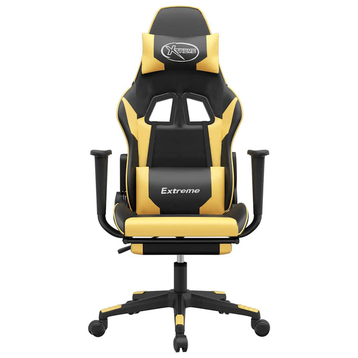 Scaun de gaming cu masaj/suport picioare negru/auriu piele eco - WALTI WALTI