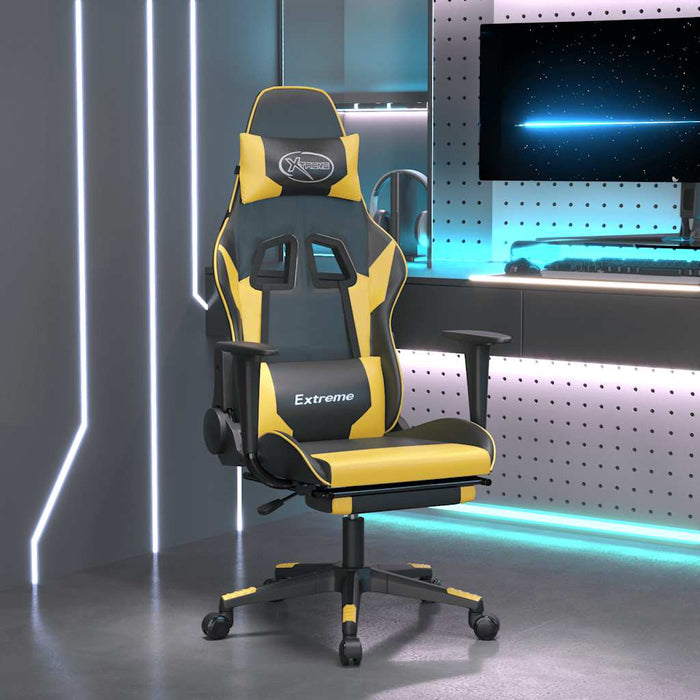 Scaun de gaming cu masaj/suport picioare negru/auriu piele eco - WALTI WALTI