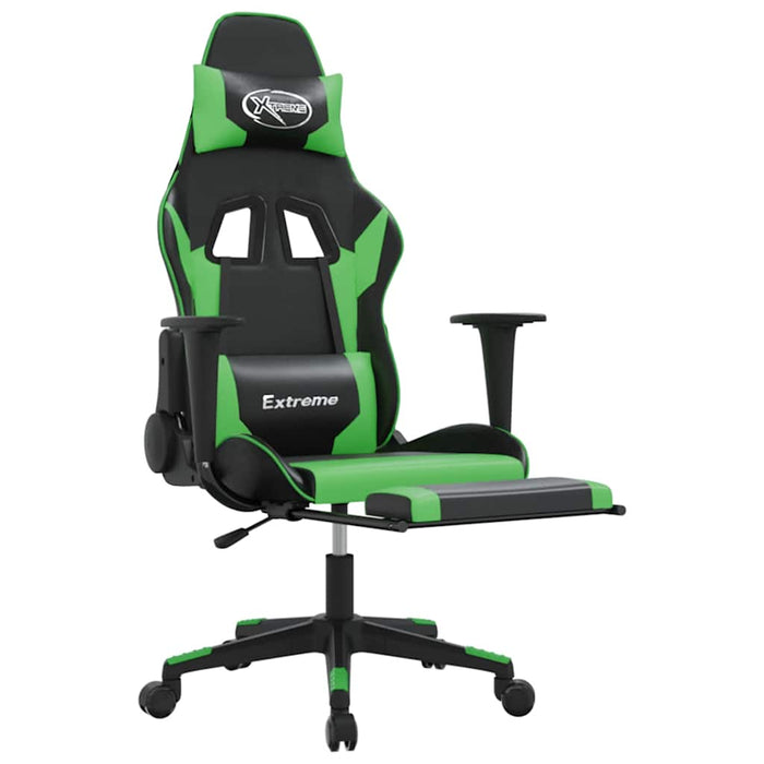 Scaun gaming de masaj/suport picioare, negru/verde, piele eco - WALTI WALTI