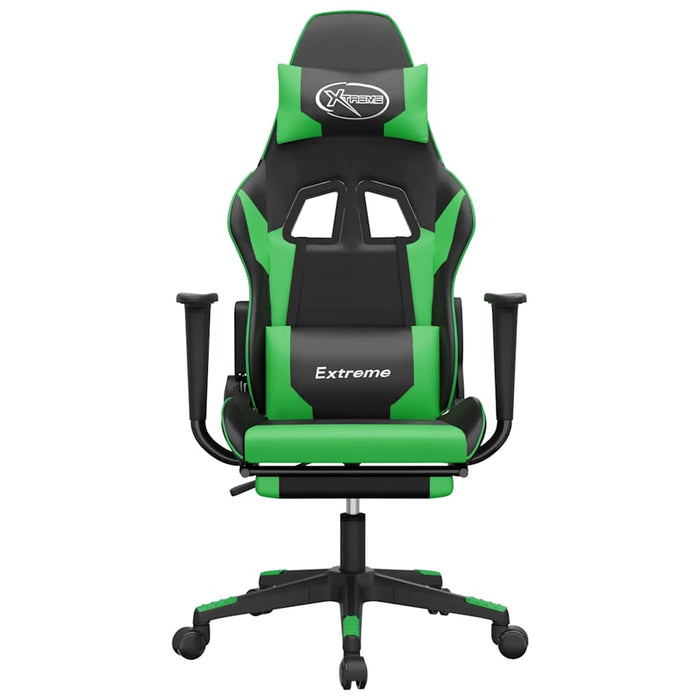Scaun gaming de masaj/suport picioare, negru/verde, piele eco - WALTI WALTI
