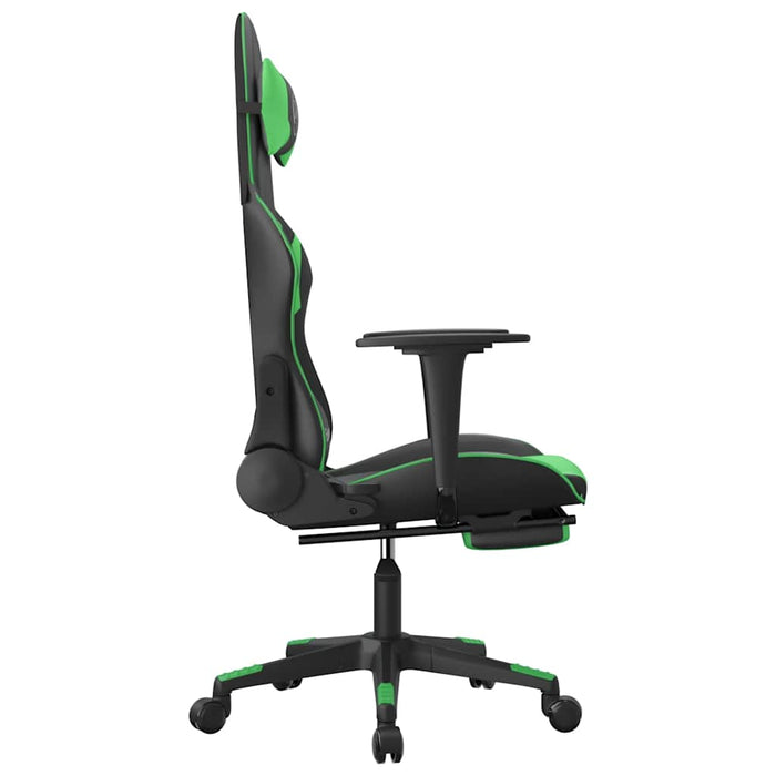 Scaun gaming de masaj/suport picioare, negru/verde, piele eco - WALTI WALTI