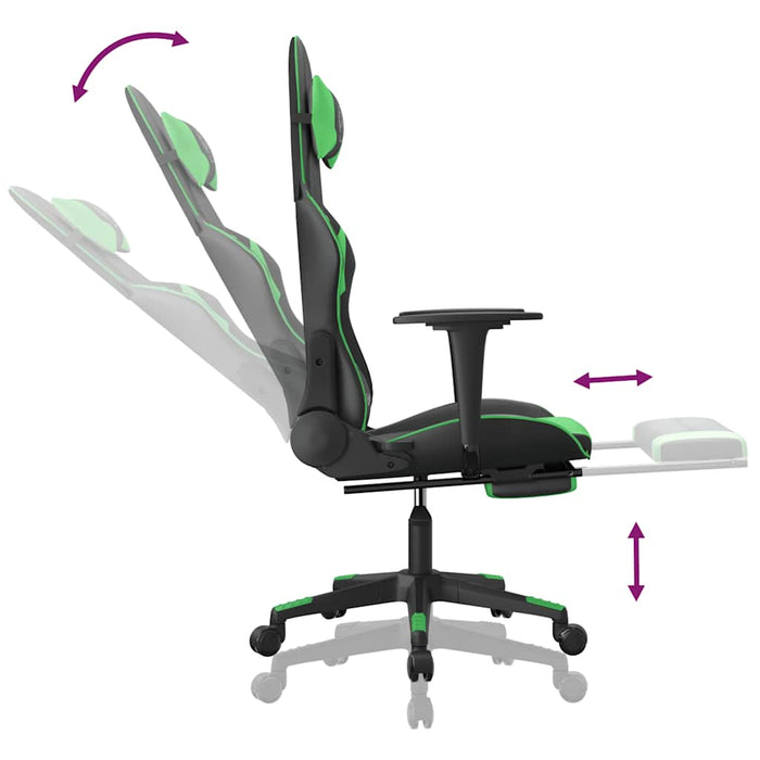 Scaun gaming de masaj/suport picioare, negru/verde, piele eco - WALTI WALTI