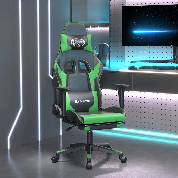 Scaun gaming de masaj/suport picioare, negru/verde, piele eco - WALTI WALTI
