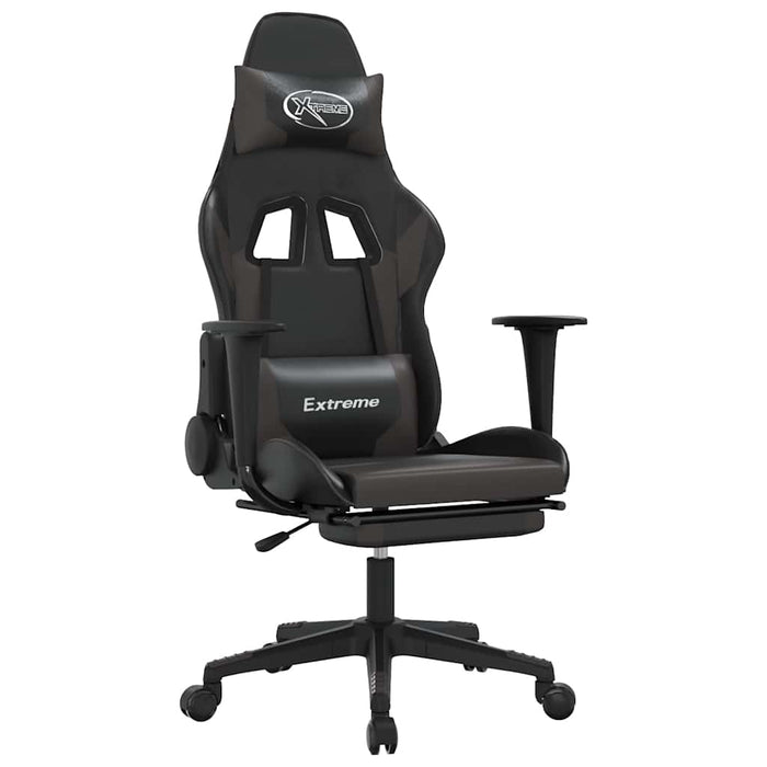 Scaun de gaming cu masaj/suport picioare, negru/gri, piele eco - WALTI WALTI