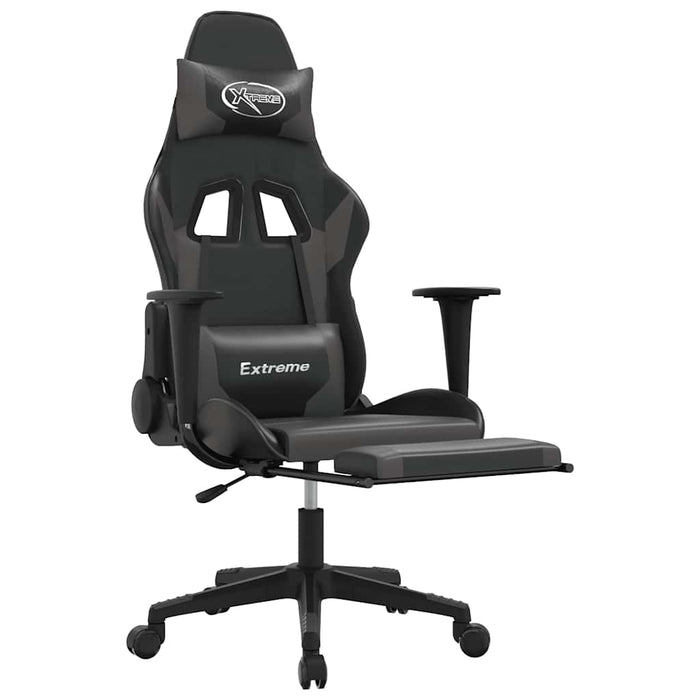 Scaun de gaming cu masaj/suport picioare, negru/gri, piele eco - WALTI WALTI