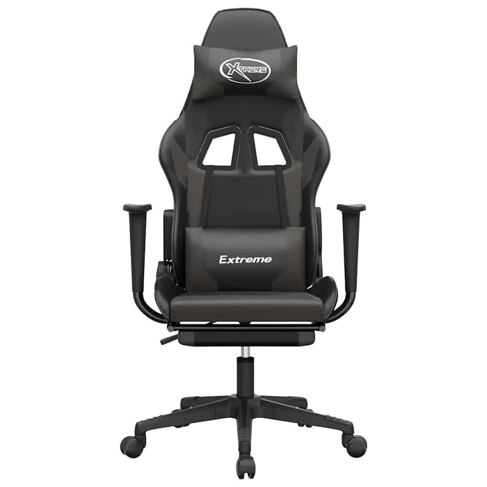 Scaun de gaming cu masaj/suport picioare, negru/gri, piele eco - WALTI WALTI