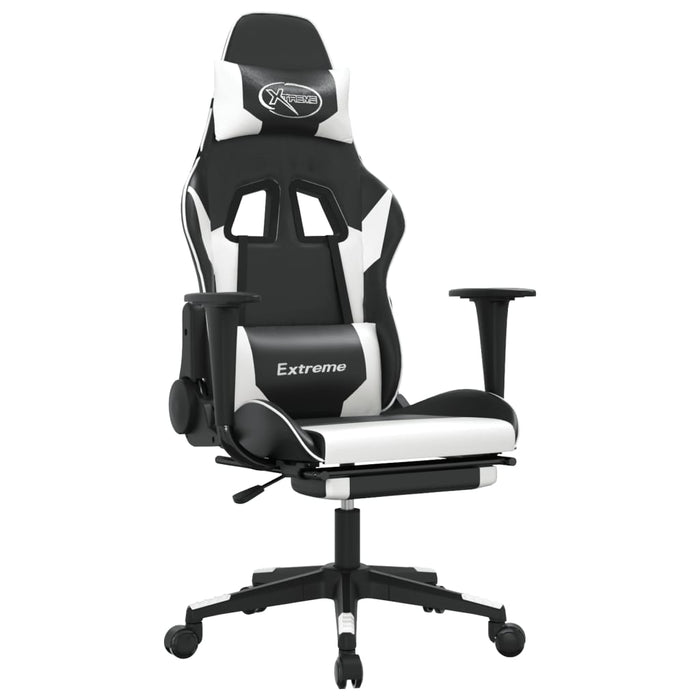 Scaun de gaming masaj/suport picioare alb/negru piele eco - WALTI WALTI