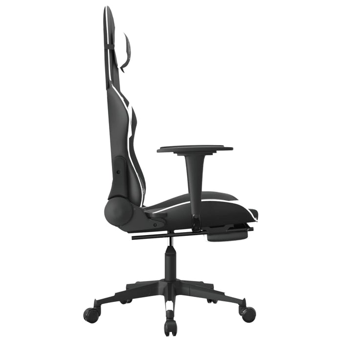 Scaun de gaming masaj/suport picioare alb/negru piele eco - WALTI WALTI