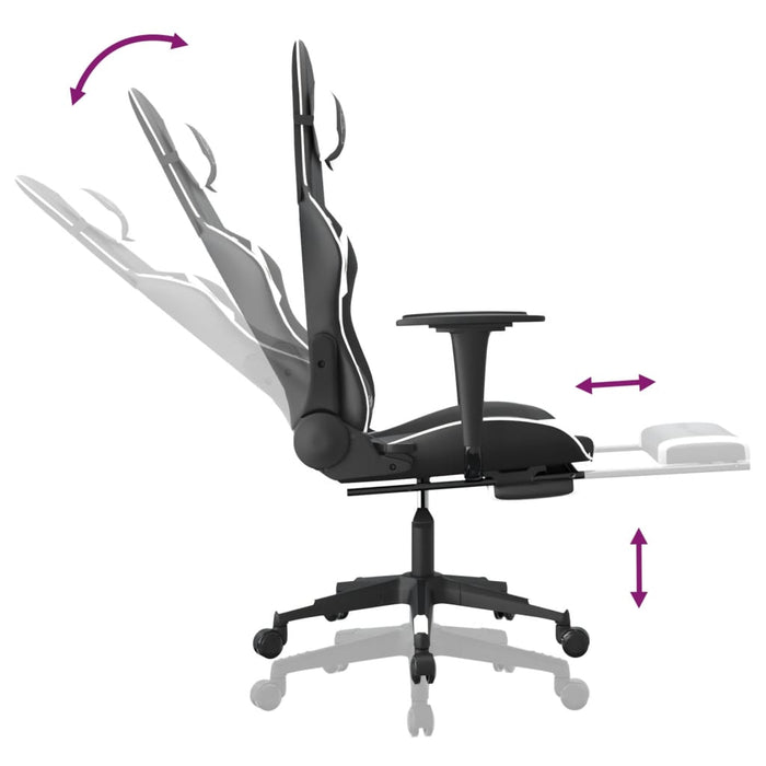 Scaun de gaming masaj/suport picioare alb/negru piele eco - WALTI WALTI
