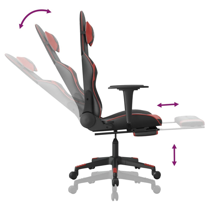 Scaun de gaming masaj/suport picioare negru/roșu vin piele eco - WALTI WALTI