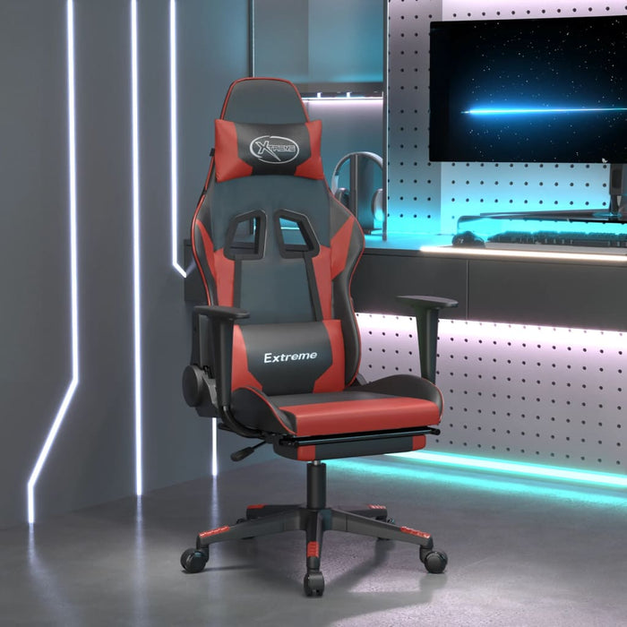 Scaun de gaming masaj/suport picioare negru/roșu vin piele eco - WALTI WALTI