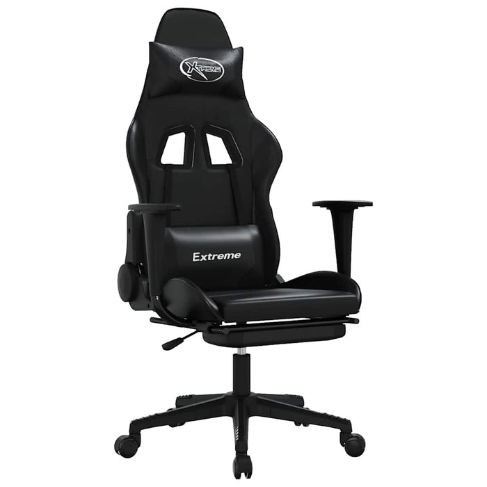 Scaun de gaming cu masaj/suport picioare, negru, piele eco - WALTI WALTI