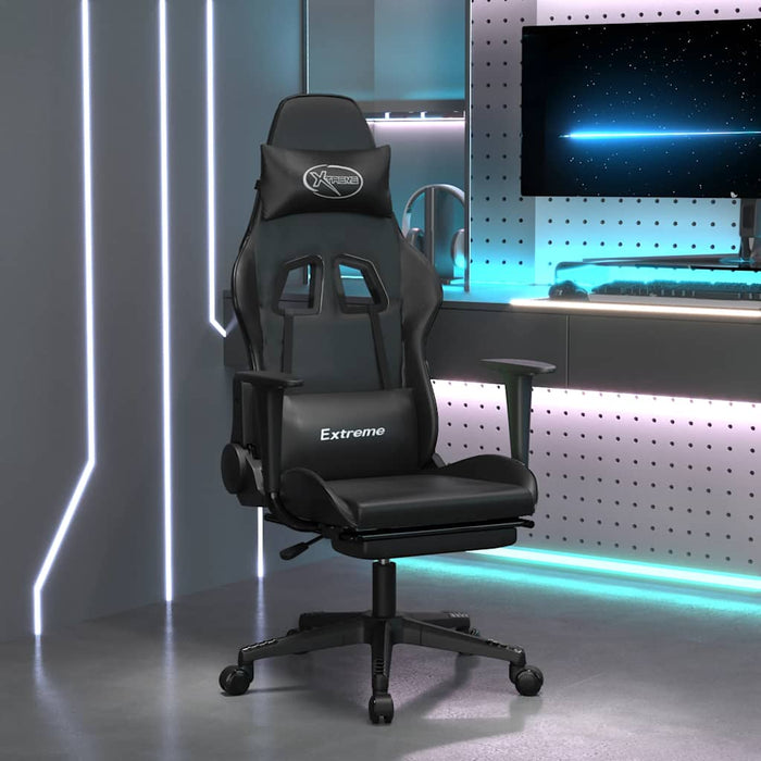 Scaun de gaming cu masaj/suport picioare, negru, piele eco - WALTI WALTI