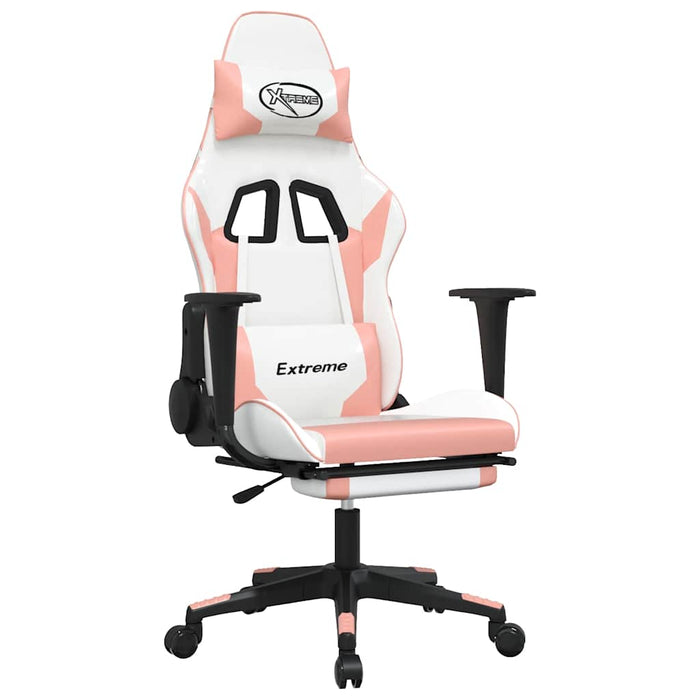 Scaun gaming de masaj/suport picioare, alb/roz, piele ecologică - WALTI WALTI