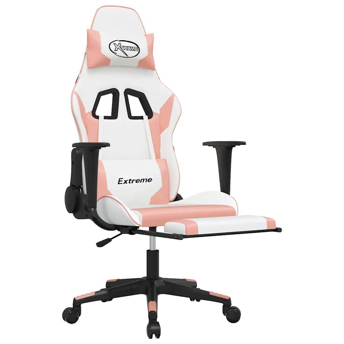 Scaun gaming de masaj/suport picioare, alb/roz, piele ecologică - WALTI WALTI