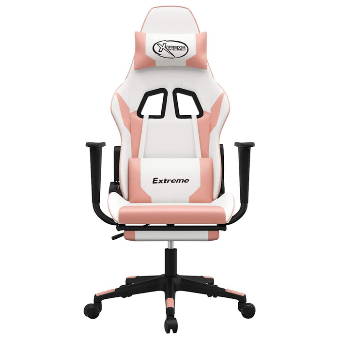 Scaun gaming de masaj/suport picioare, alb/roz, piele ecologică - WALTI WALTI