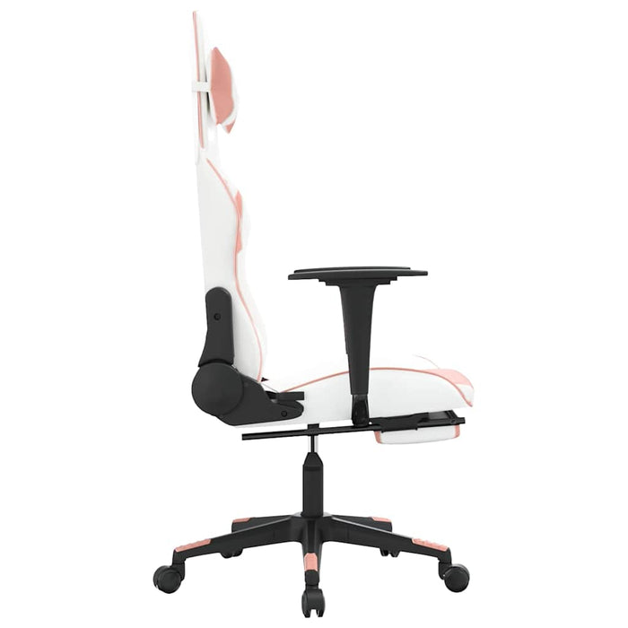 Scaun gaming de masaj/suport picioare, alb/roz, piele ecologică - WALTI WALTI