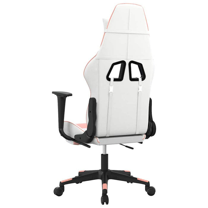 Scaun gaming de masaj/suport picioare, alb/roz, piele ecologică - WALTI WALTI