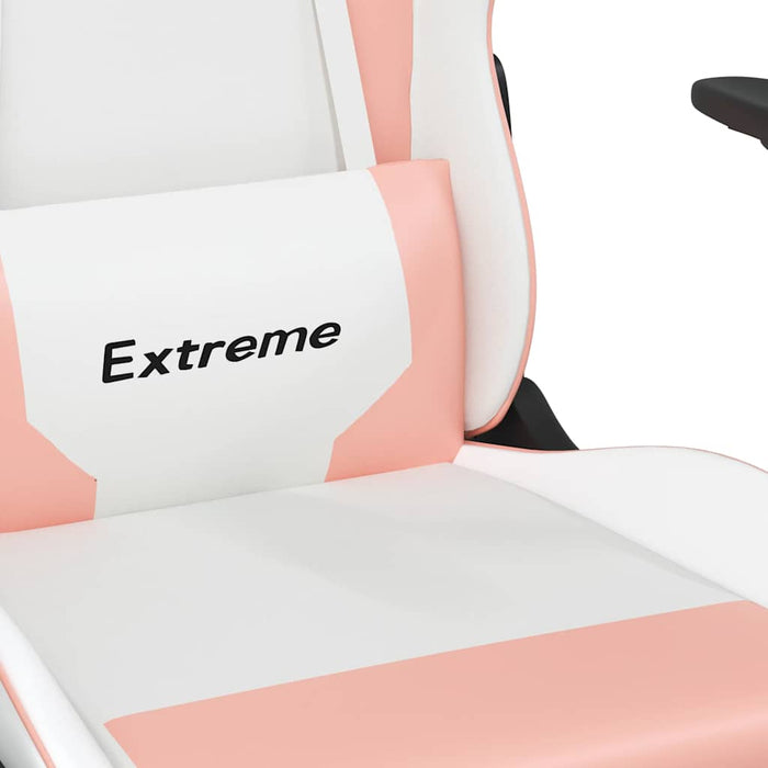 Scaun gaming de masaj/suport picioare, alb/roz, piele ecologică - WALTI WALTI