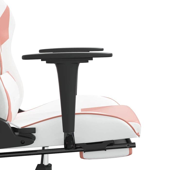 Scaun gaming de masaj/suport picioare, alb/roz, piele ecologică - WALTI WALTI