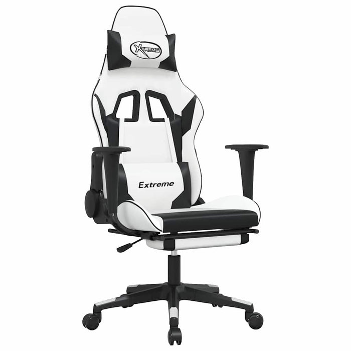 Scaun de gaming masaj/suport picioare alb/negru piele eco - WALTI WALTI