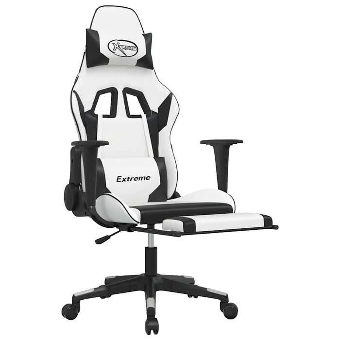 Scaun de gaming masaj/suport picioare alb/negru piele eco - WALTI WALTI