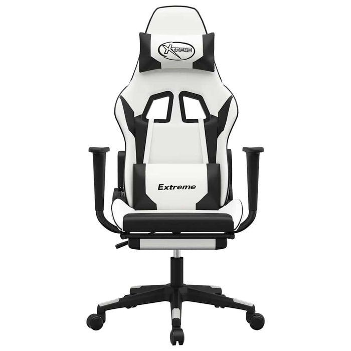 Scaun de gaming masaj/suport picioare alb/negru piele eco - WALTI WALTI