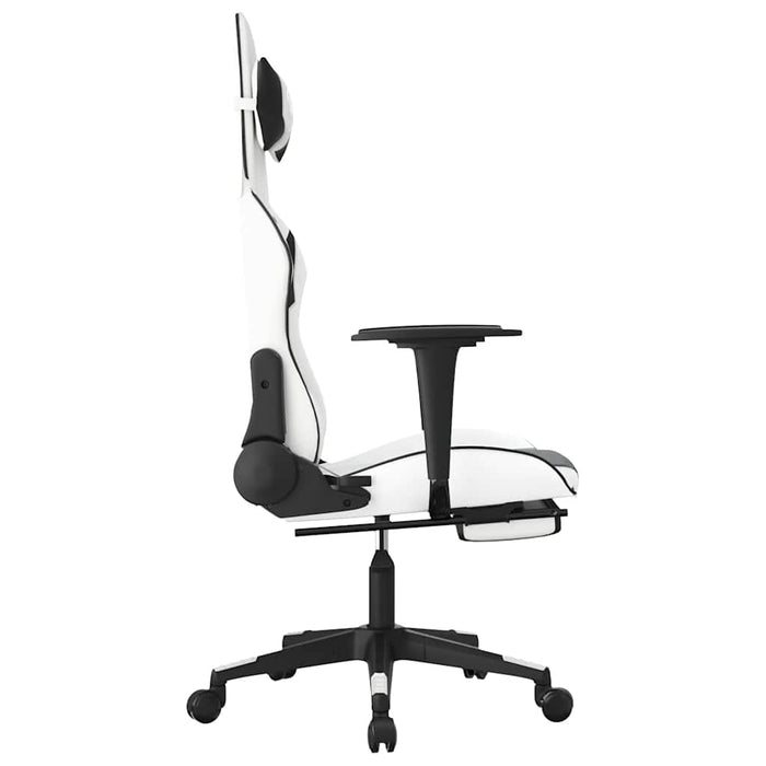 Scaun de gaming masaj/suport picioare alb/negru piele eco - WALTI WALTI