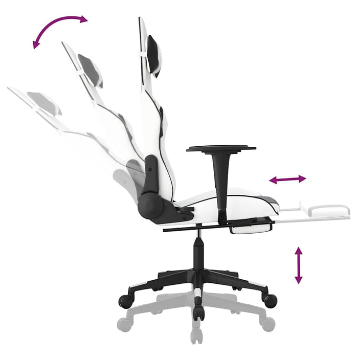 Scaun de gaming masaj/suport picioare alb/negru piele eco - WALTI WALTI