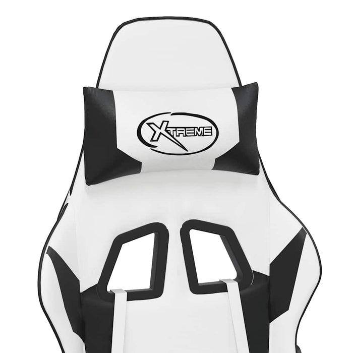 Scaun de gaming masaj/suport picioare alb/negru piele eco - WALTI WALTI