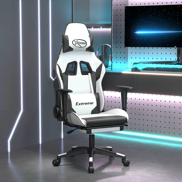 Scaun de gaming masaj/suport picioare alb/negru piele eco - WALTI WALTI