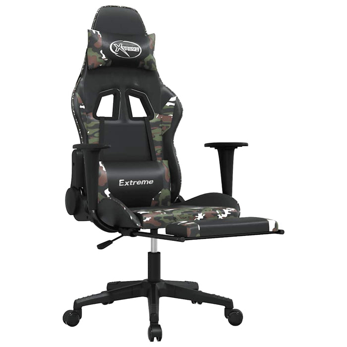 Scaun de gaming masaj/suport picioare negru/Camuflaj piele eco - WALTI WALTI