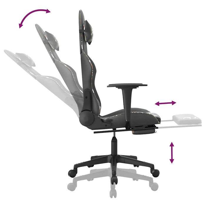 Scaun de gaming masaj/suport picioare negru/Camuflaj piele eco - WALTI WALTI