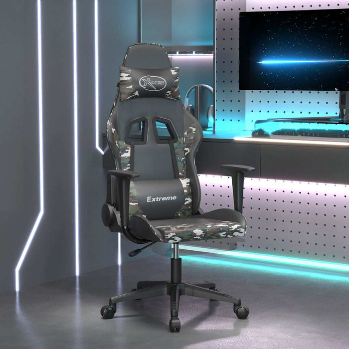 Scaun de gaming masaj/suport picioare negru/Camuflaj piele eco - WALTI WALTI