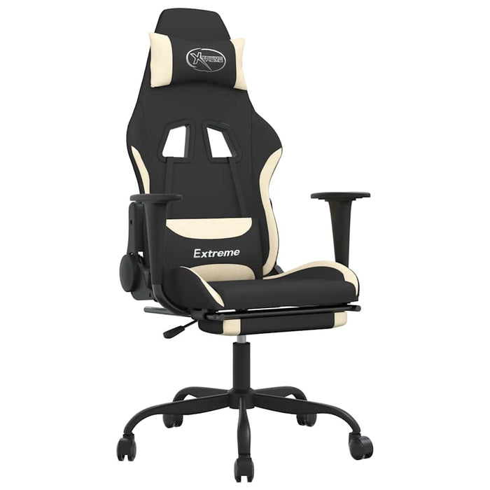 Scaun de gaming cu masaj/suport picioare, negru și crem, textil - WALTI WALTI