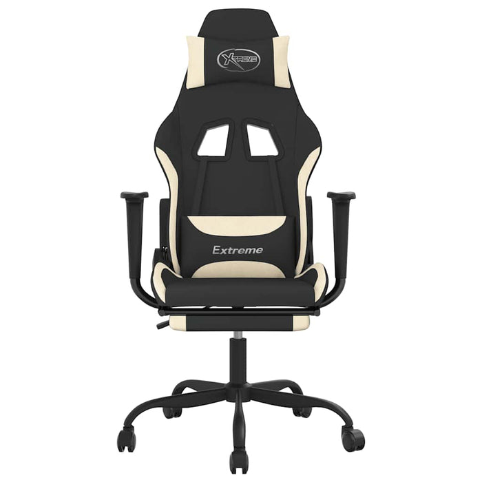 Scaun de gaming cu masaj/suport picioare, negru și crem, textil - WALTI WALTI